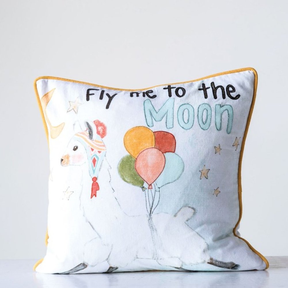 18" Square Cotton Pillow "Fly Me To The Moon" NEW